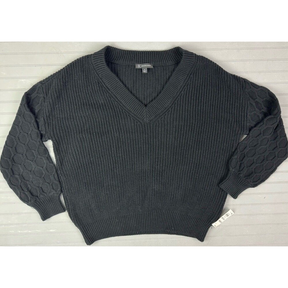 INC International Concepts Size M Womens Sweater Black V Neck Pullover